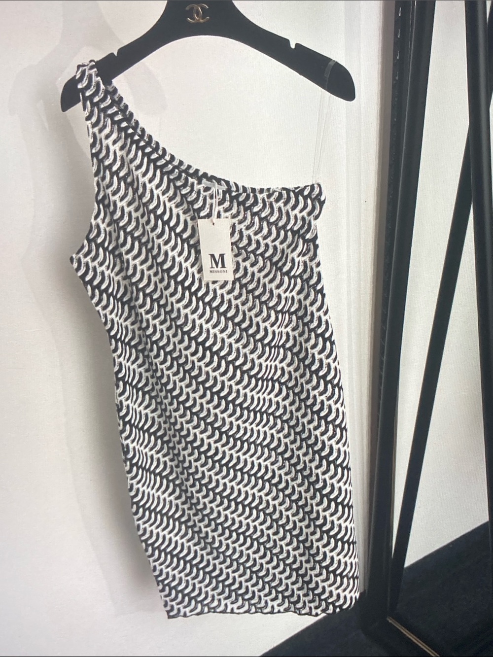 Missoni Roberto Cavalli Wave Print One Shoulder Mini Dress